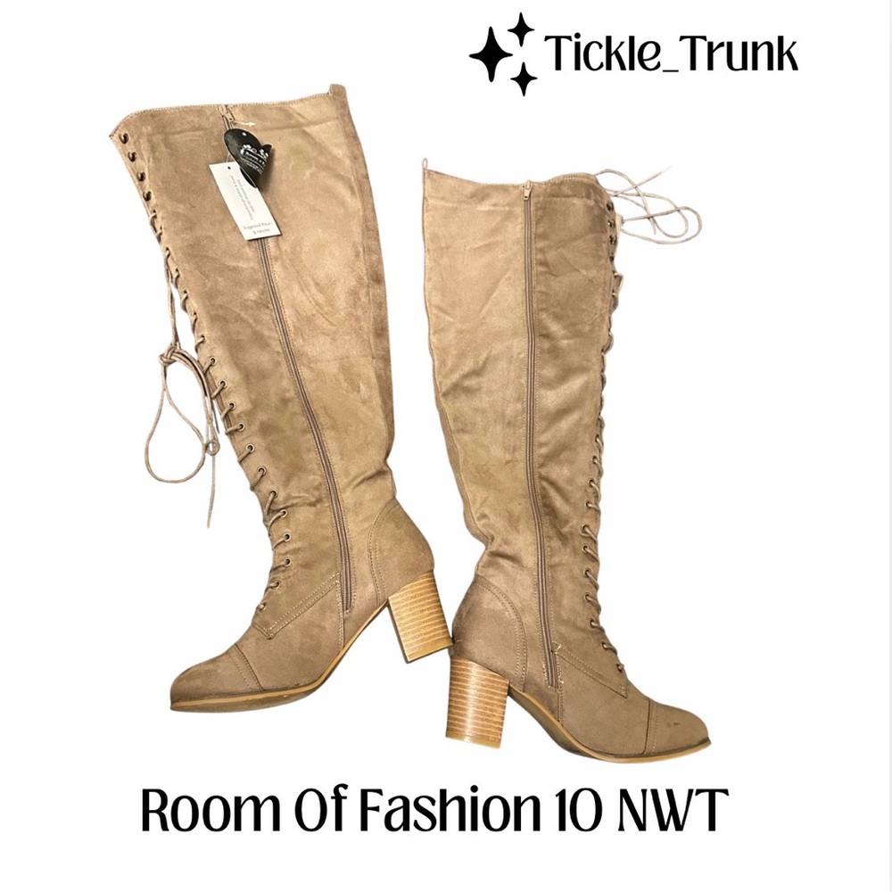 Tan Faux Suede Lace-Up Thigh High Boots